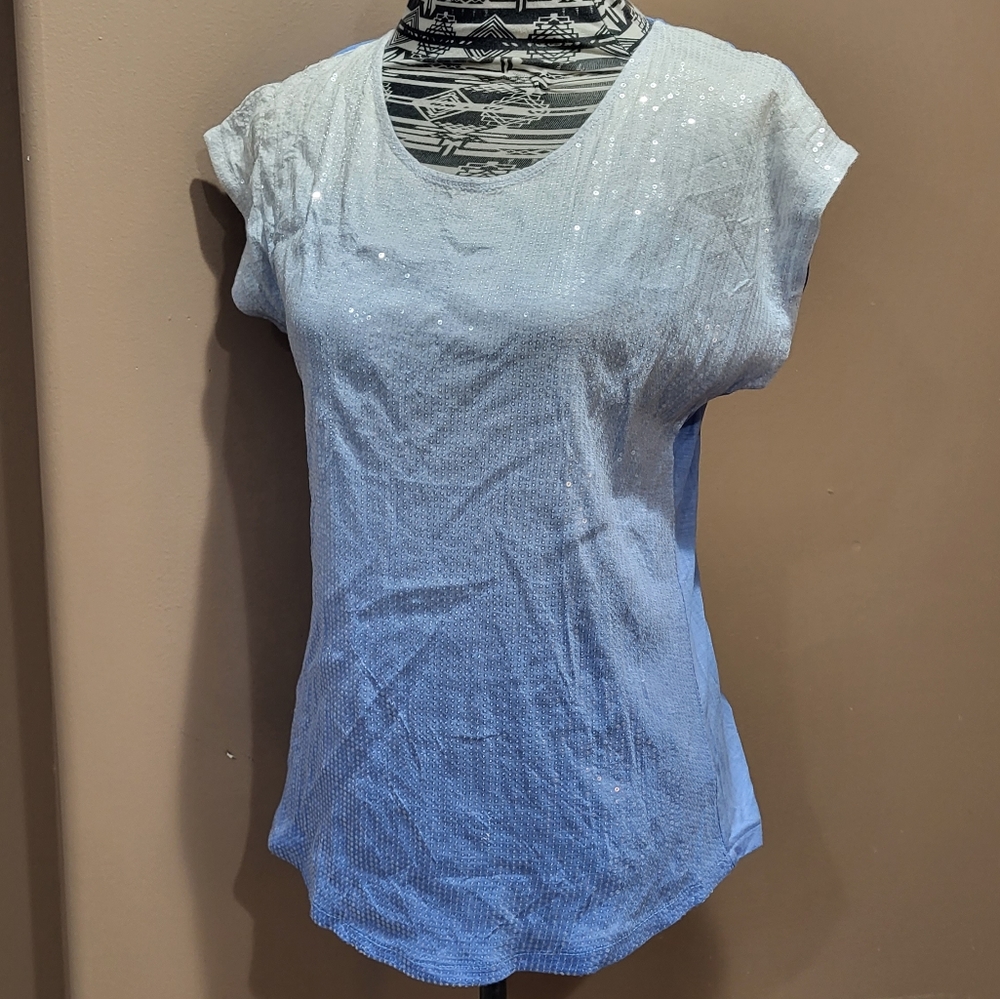 Crosby. sequin front ombre blue t-shirt